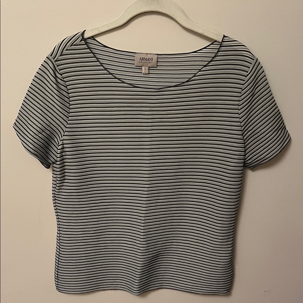 Armani Collezioni Black and White Striped Short Sleeve Tee